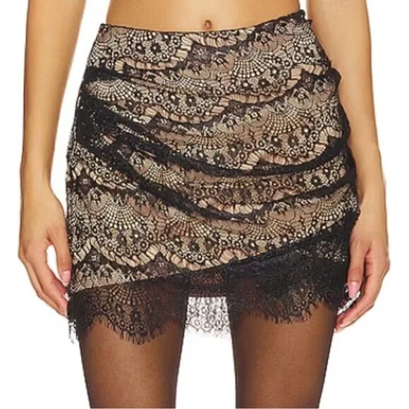 Free People Black and Gold Lace Skirt - Picture 2 of 10